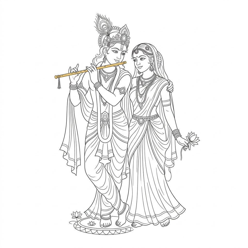 Sri Radha Krishna Sacred Lineart